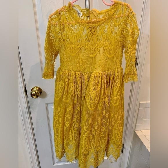 Irish Scully Girls Dress Sz 4 Yellow Lace Flower Belt - Picture 3 of 7